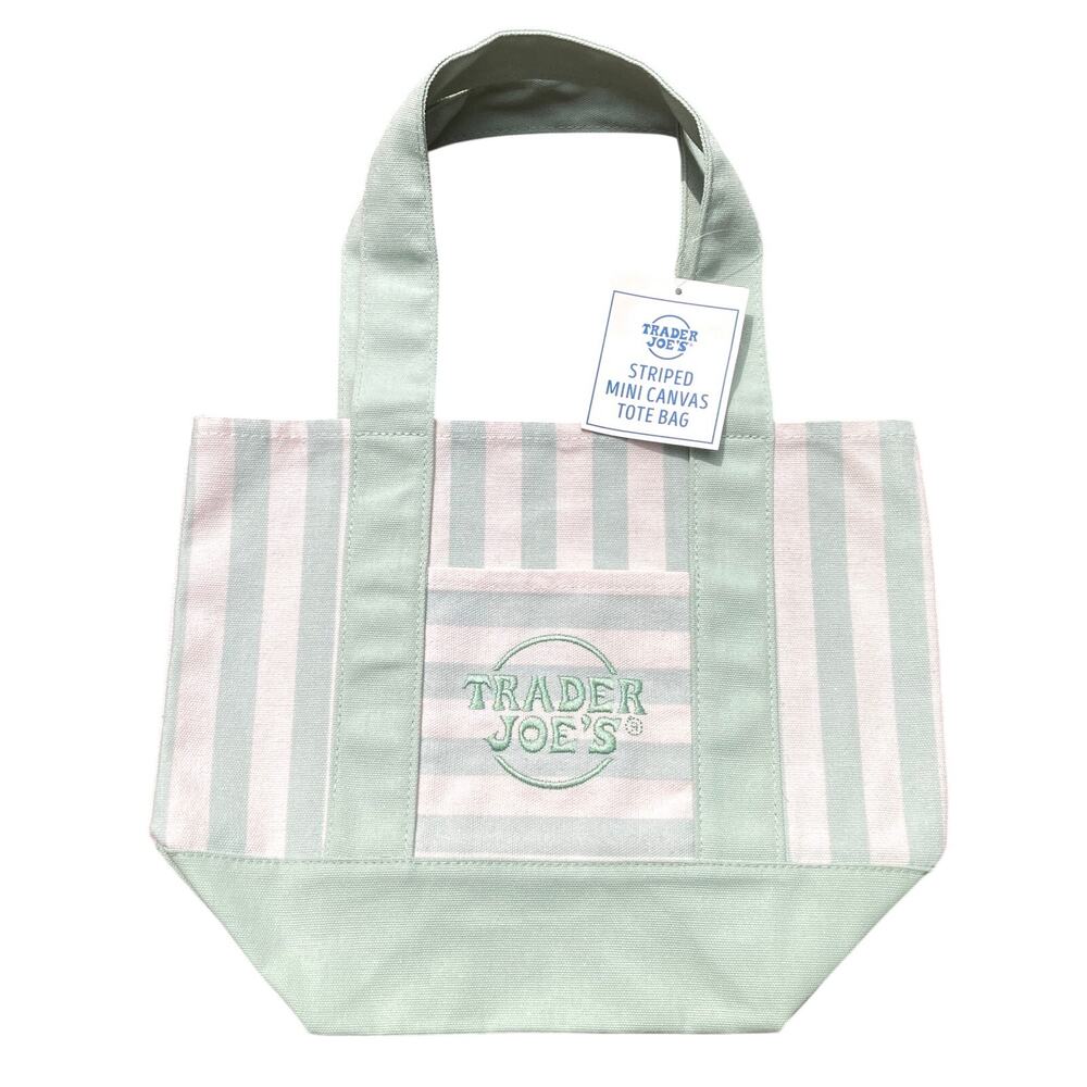 Trader Joe's Mini Canvas Tote Green Cream Limit Edition Summer 2026 NWT